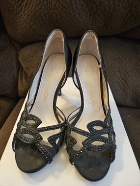 Caparros Black Open-Toe Rhinestone Accent Heels